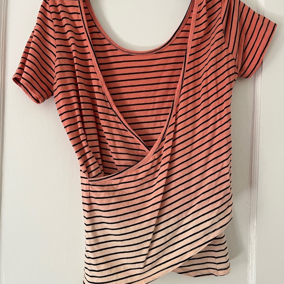 Anthropologie coral ombré stripe faux wrap low back top - Picture 2 of 3